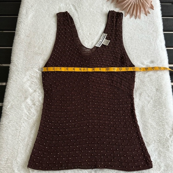 Sophie Chang Studio Women's Brown Sleeveless Mesh Knit Beaded Blouse Size Large - Picture 6 of 11